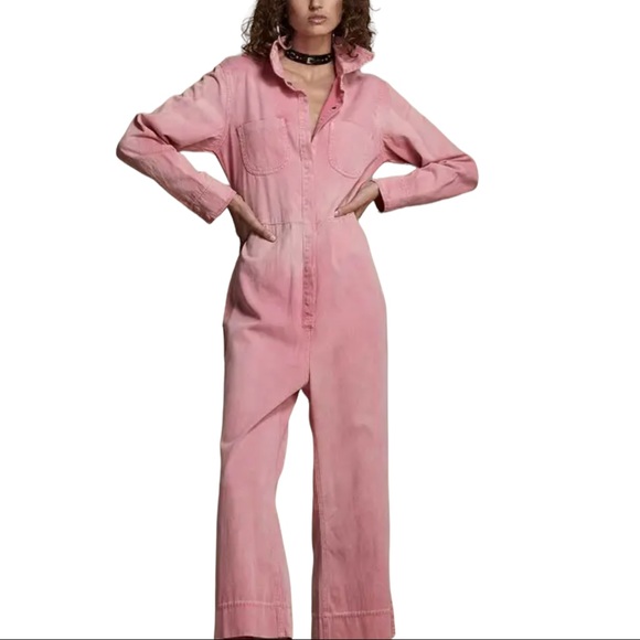 One Teaspoon x Free People Washed Pink XS Utility Denim Jumpsuit Coveralls - Picture 3 of 12